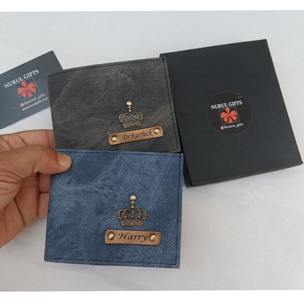 Leather Denim Men's Wallet With  Name & Charm