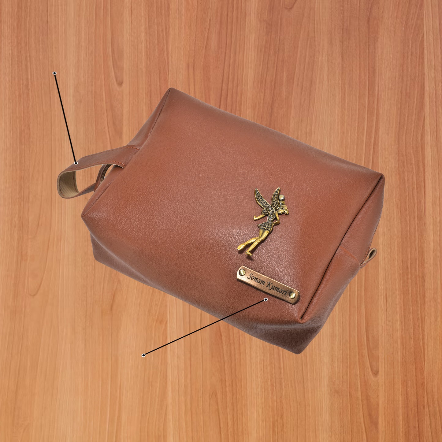 Personalized Leather Travel pouch Name & Charm