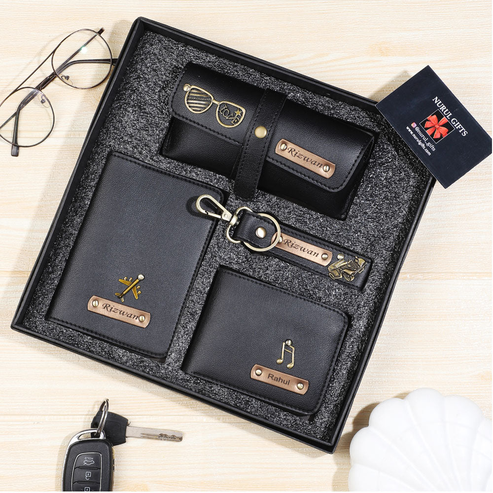 Personalized Men's wallet , Keychain , EyeWear Case , Passport Cover With Name & Charms