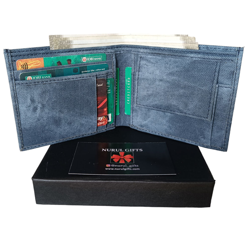 Leather Denim Men's Wallet With  Name & Charm