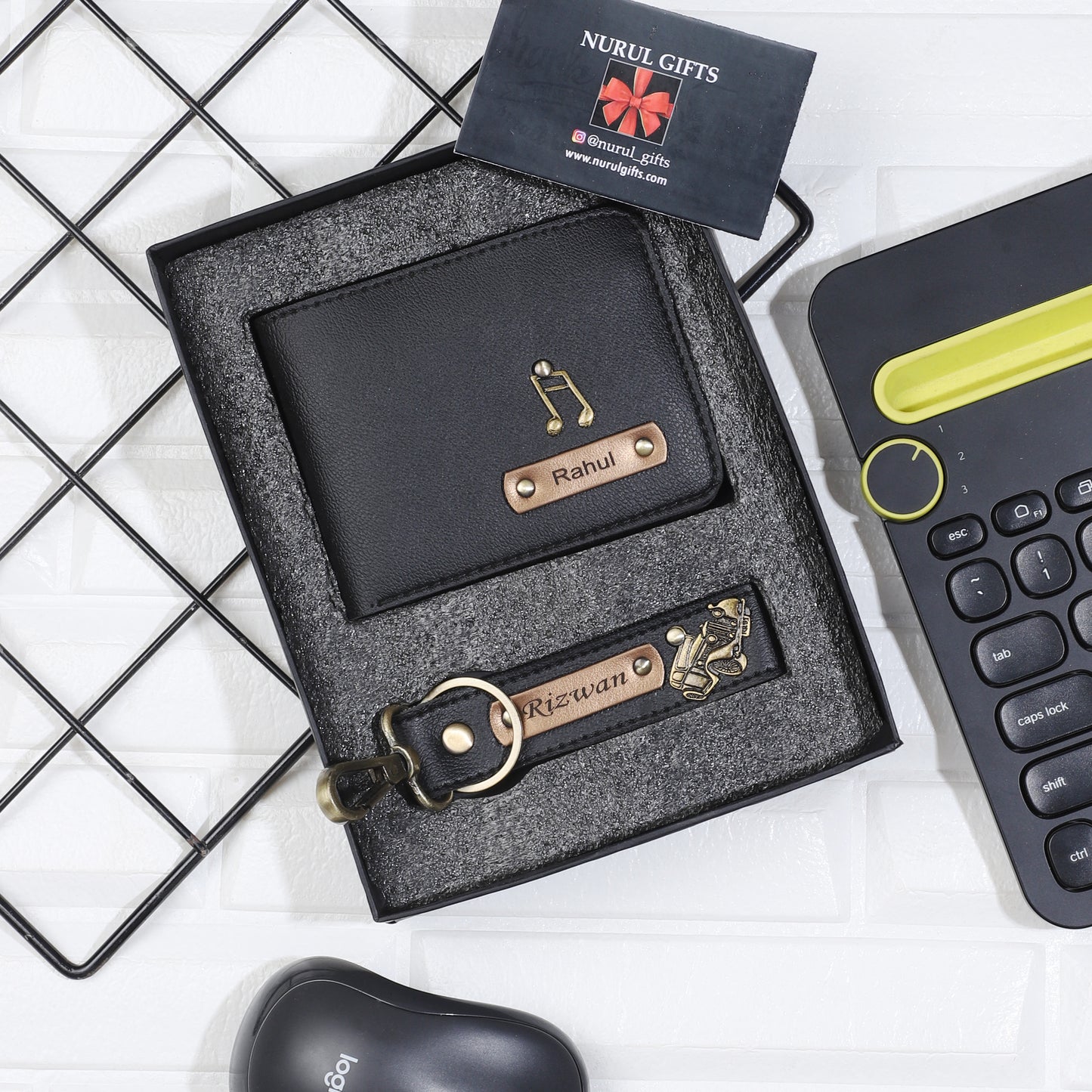 Customised Leather wallet & keychain