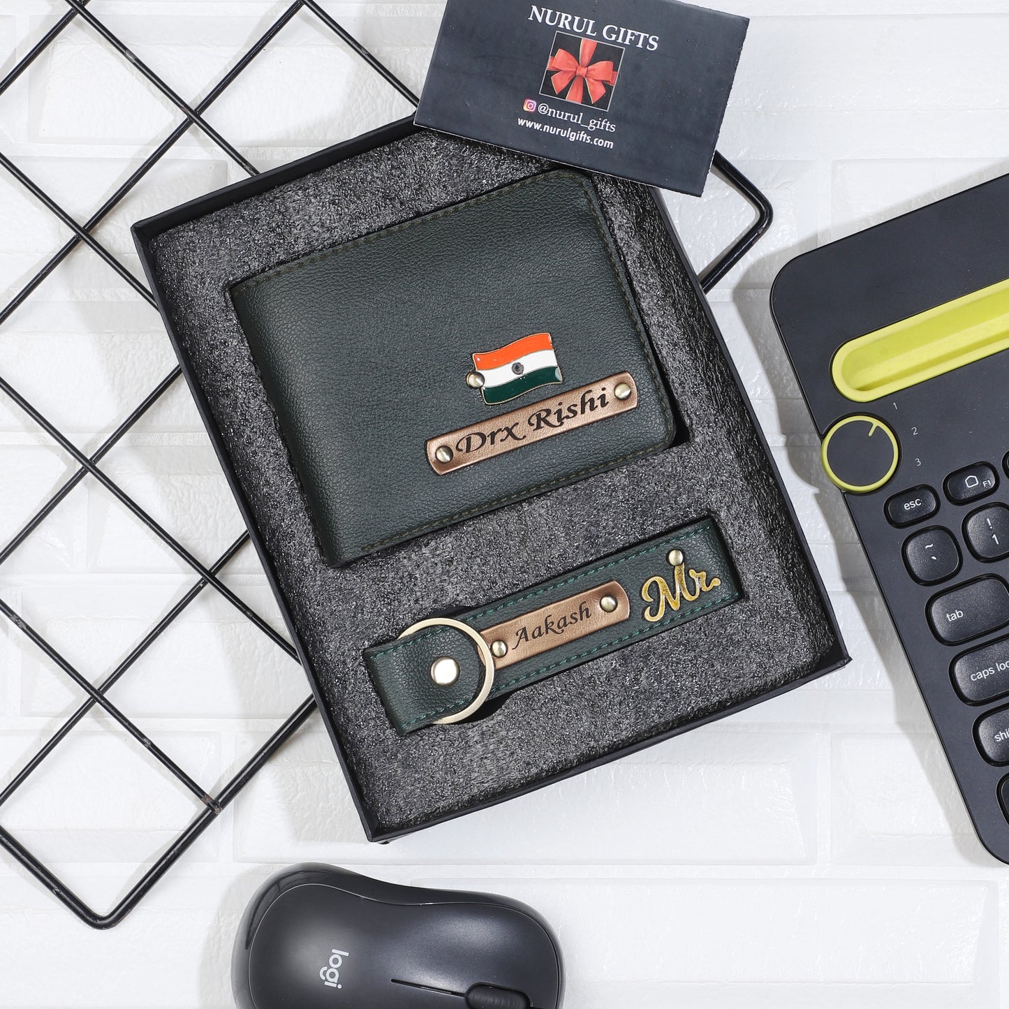 Customised Leather wallet & keychain