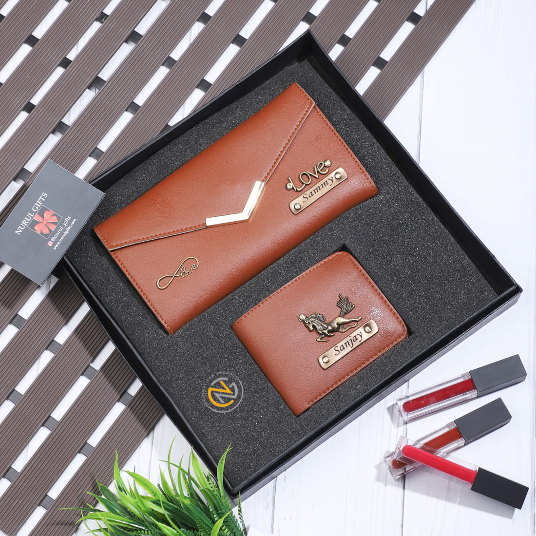 Leather Men's Wallet & Female's Clutch Combo For Couple