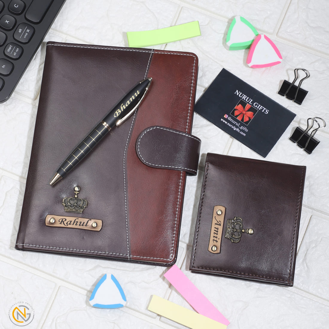 Personalized Leather Diary loop , wallet, pen with name & charm