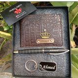 Personalized Men's Leather Wallet crocodile ,keychain , Pen