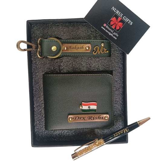 Personalized Men's wallet & Keychain , Pen With Name & Charms