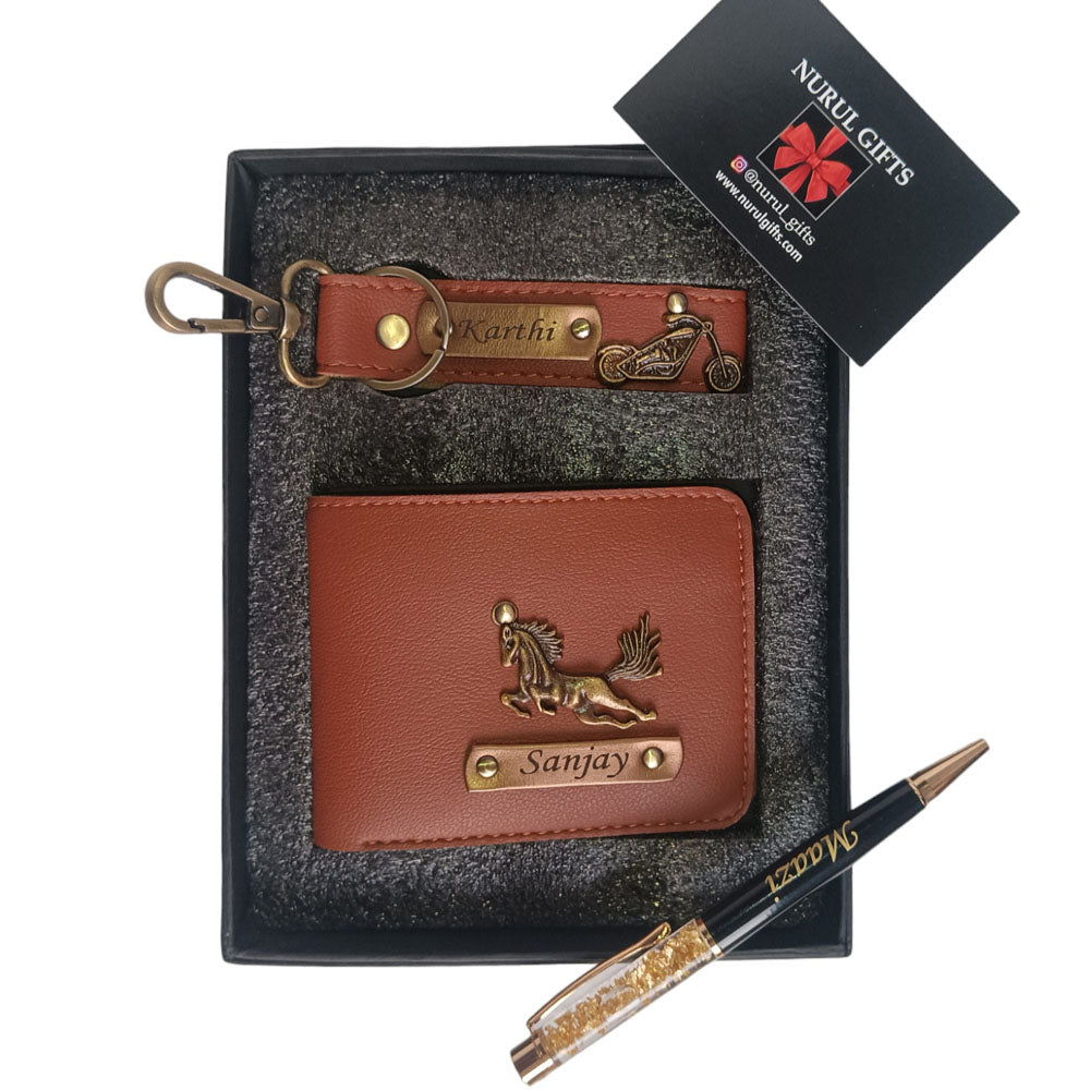 Personalized Men's wallet & Keychain , Pen With Name & Charms