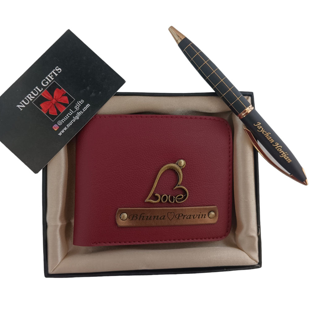 Personalized Men's wallet & pen With Name & Charms