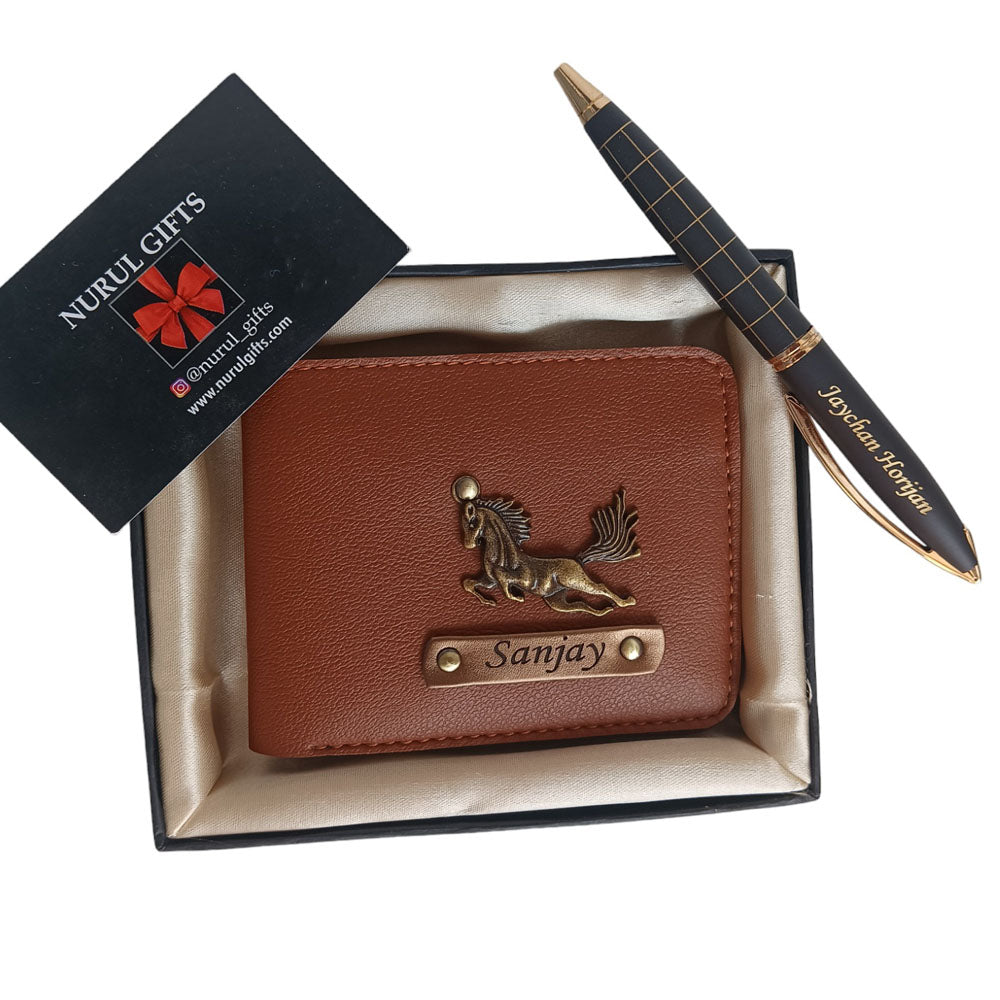 Personalized Men's wallet & pen With Name & Charms