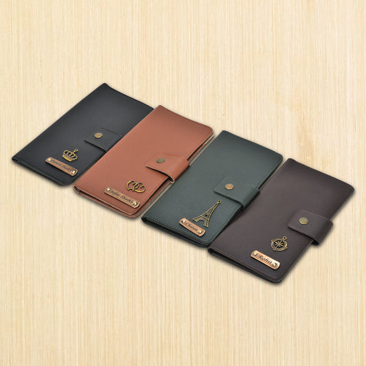 Personalized Leather Travel Wallet with Name & Charm